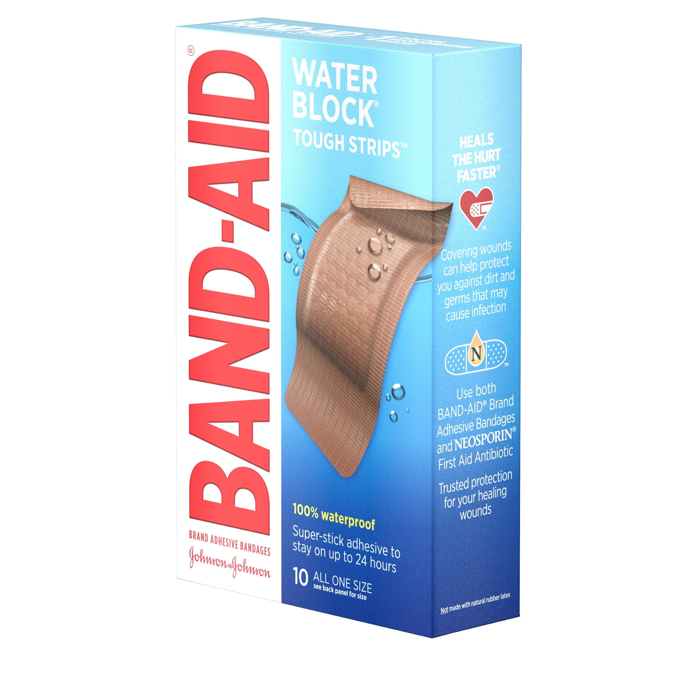 BAND-AID BRAND WATER BLOCK TOUGH STRIPS BANDAGES EXTRA LARGE 10 COUNT
