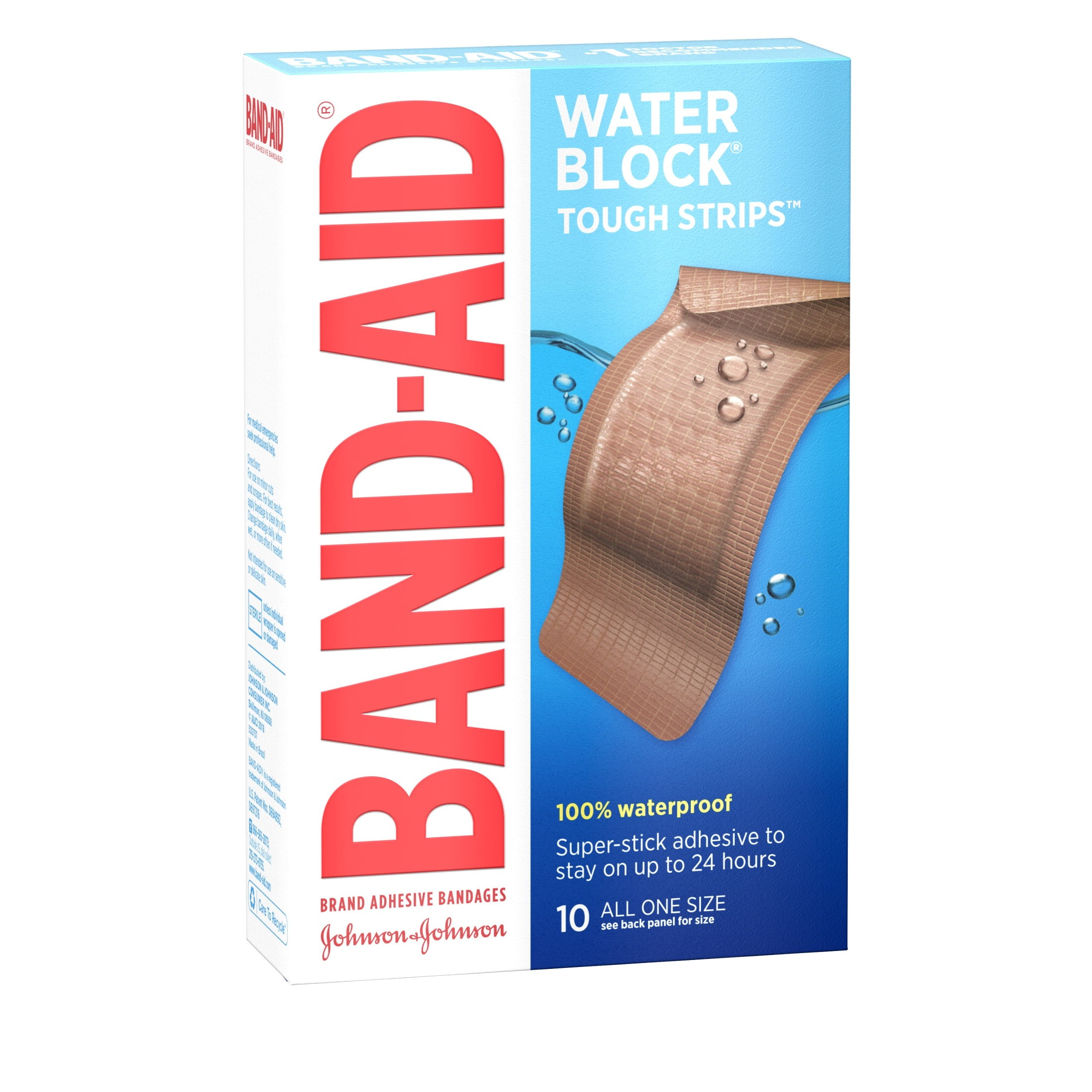 BAND-AID BRAND WATER BLOCK TOUGH STRIPS BANDAGES EXTRA LARGE 10 COUNT