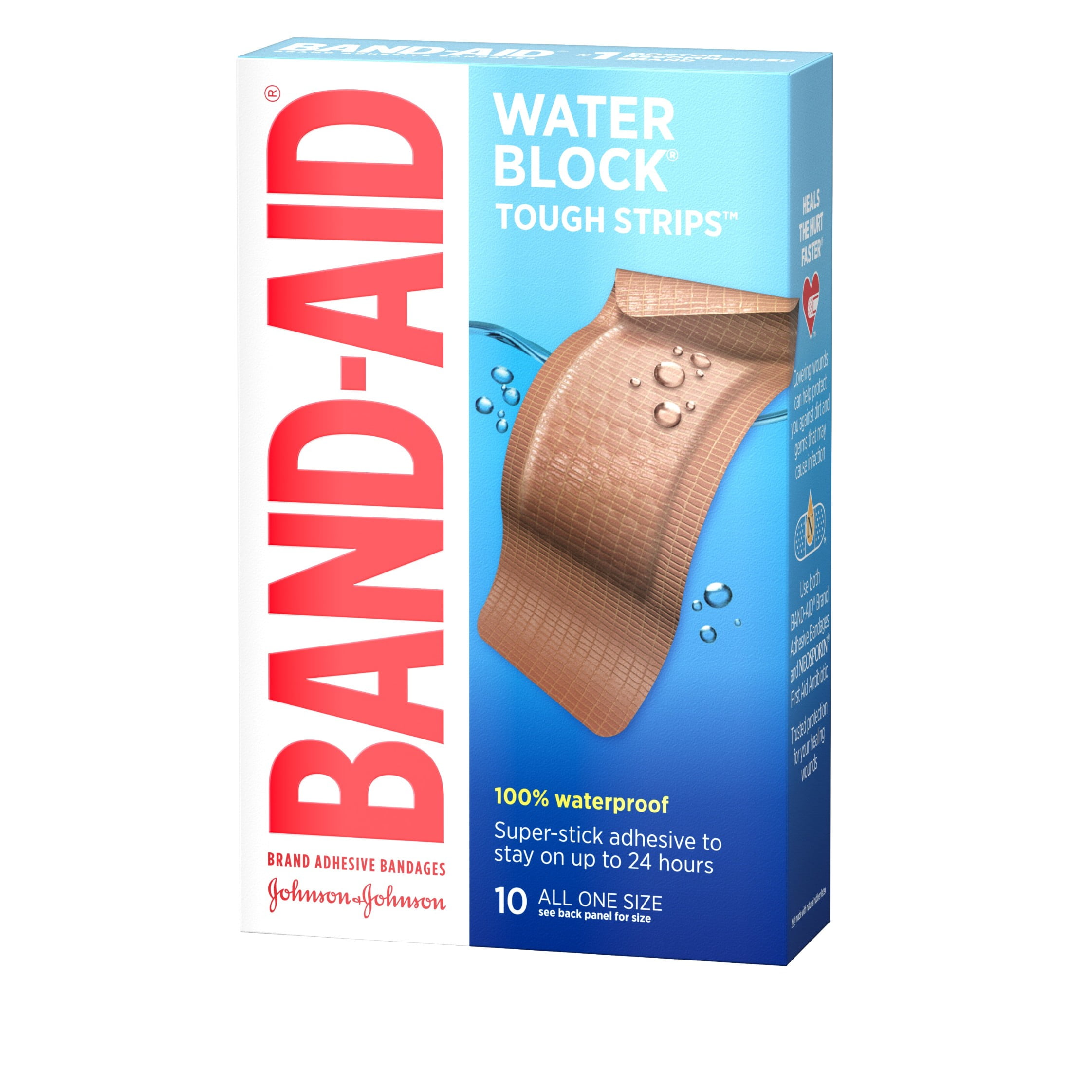 BAND-AID BRAND WATER BLOCK TOUGH STRIPS BANDAGES EXTRA LARGE 10 COUNT