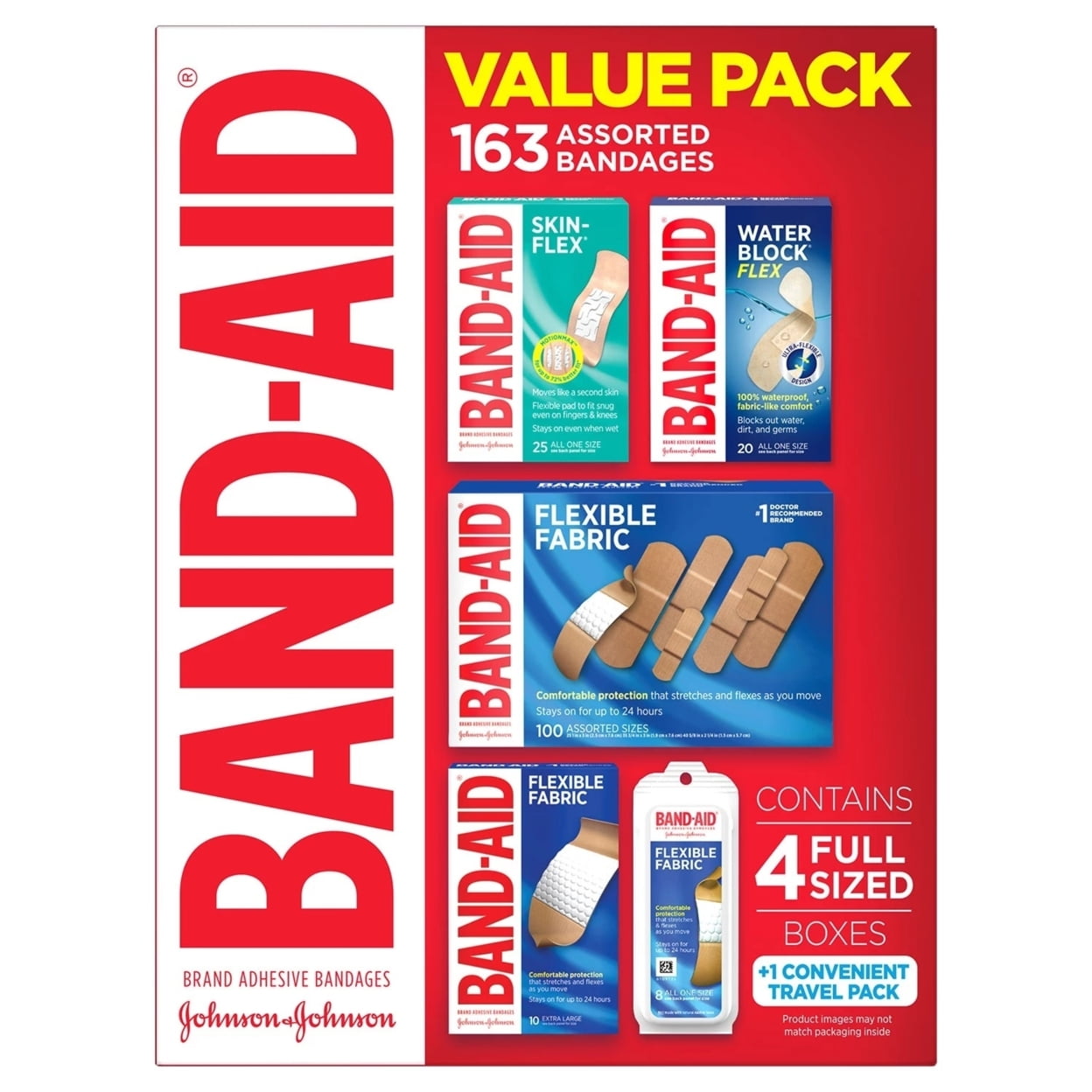BAND-AID BRAND VARIETY PACK ADHESIVE BANDAGES 163 COUNT