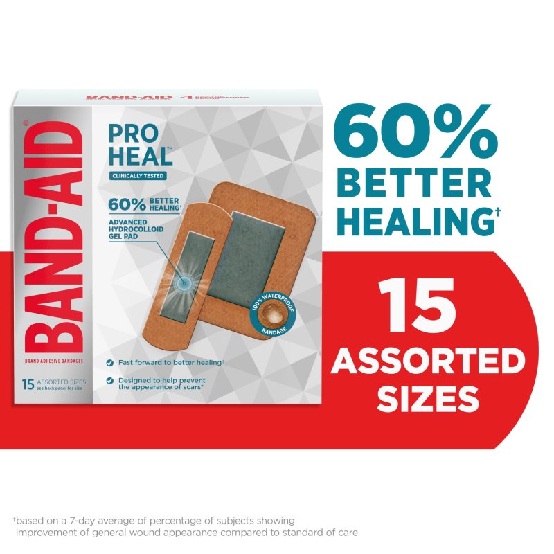 BAND-AID BRAND PRO HEAL ASSORTED HYDROCOLLOID PAD BANDAGES 15 CT