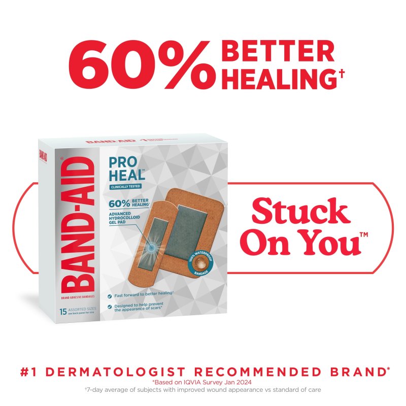 BAND-AID BRAND PRO HEAL ASSORTED HYDROCOLLOID PAD BANDAGES 15 CT