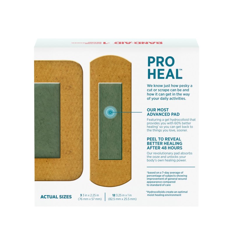 BAND-AID BRAND PRO HEAL ASSORTED HYDROCOLLOID PAD BANDAGES 15 CT