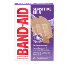 BAND-AID BRAND SENSITIVITY SKIN ADHESIVE BANDAGES ASSORTED 20 CT