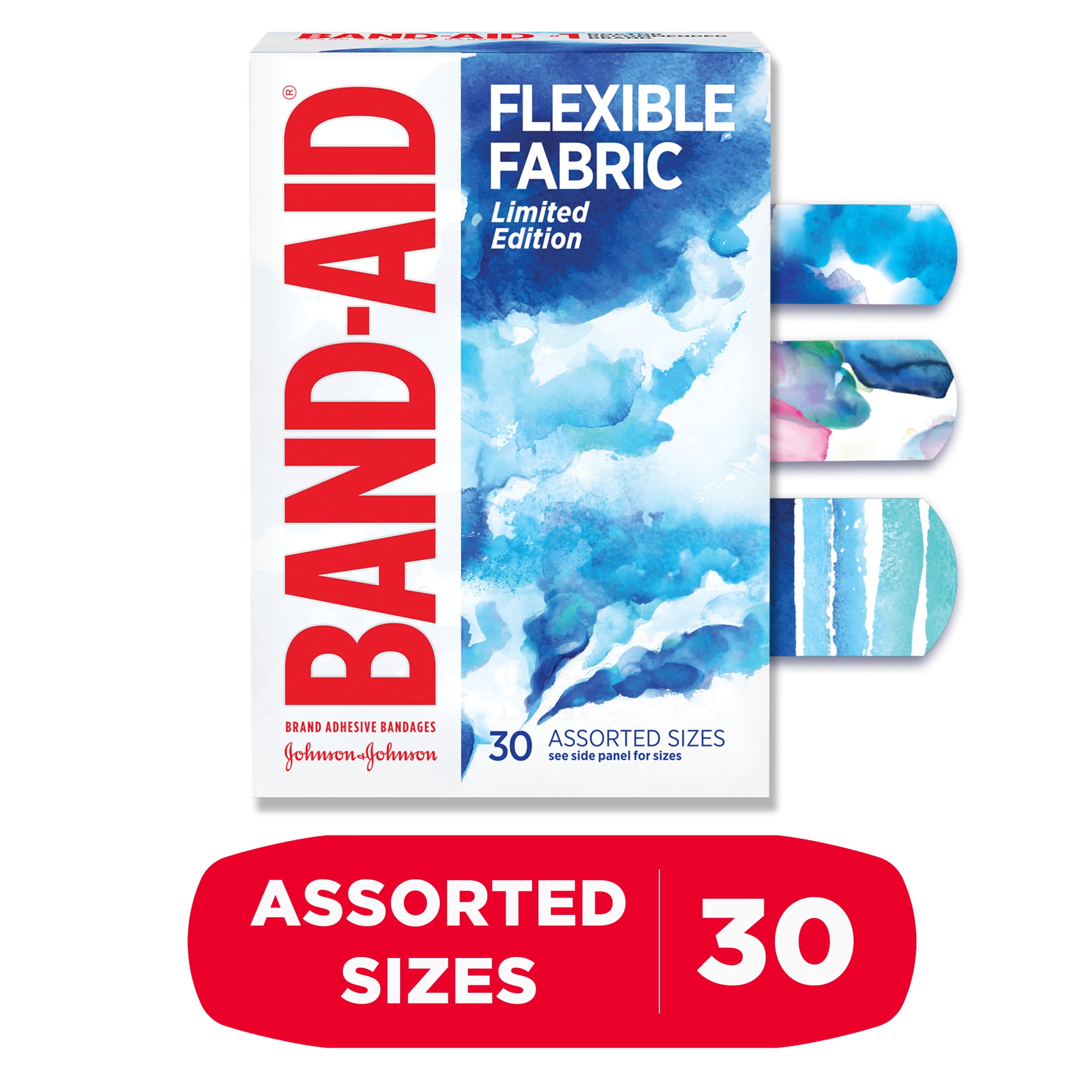 BAND-AID FLEXIBLE FABRIC BANDAGES WATER COLOR ASSORTED 30 COUNT