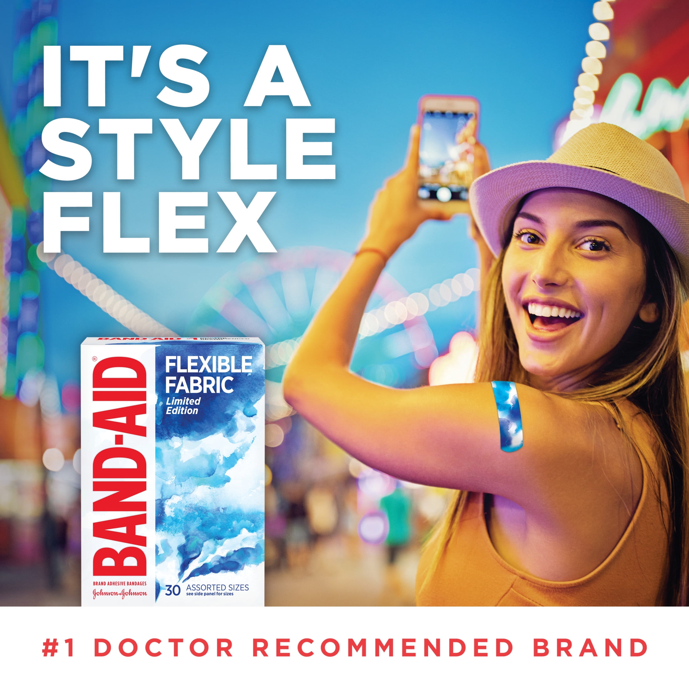 BAND-AID FLEXIBLE FABRIC BANDAGES WATER COLOR ASSORTED 30 COUNT