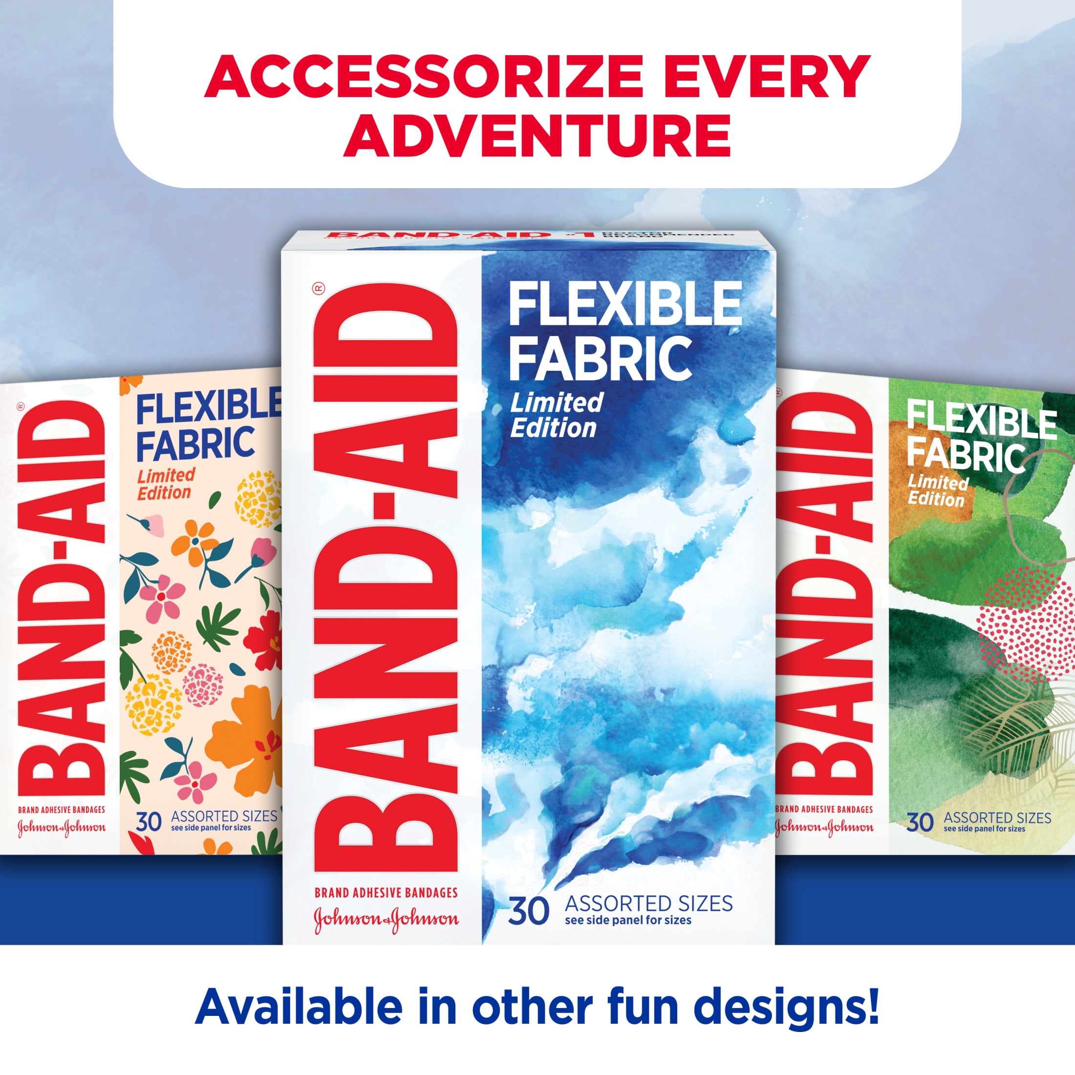 BAND-AID FLEXIBLE FABRIC BANDAGES WATER COLOR ASSORTED 30 COUNT