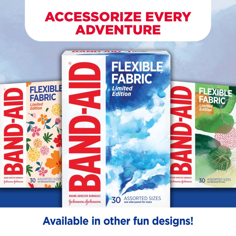 BAND-AID FLEXIBLE FABRIC BANDAGES WATER COLOR ASSORTED 30 COUNT
