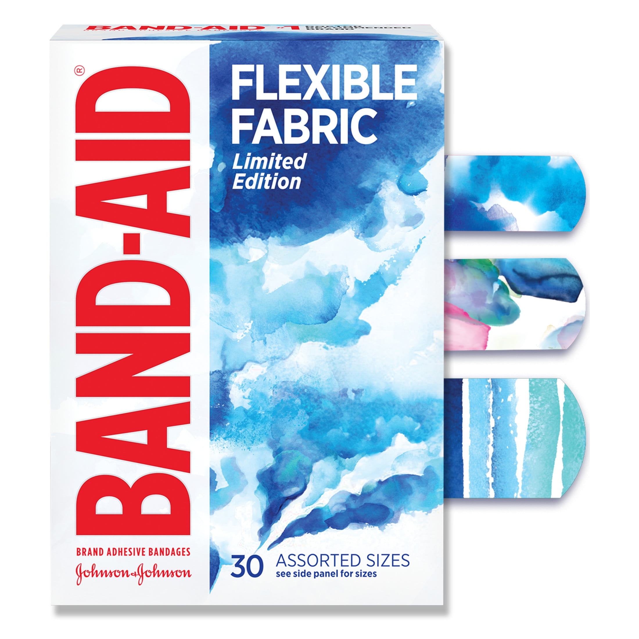 BAND-AID FLEXIBLE FABRIC BANDAGES WATER COLOR ASSORTED 30 COUNT