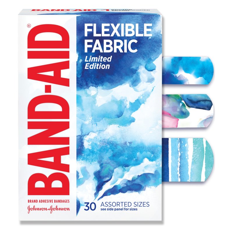 BAND-AID FLEXIBLE FABRIC BANDAGES WATER COLOR ASSORTED 30 COUNT