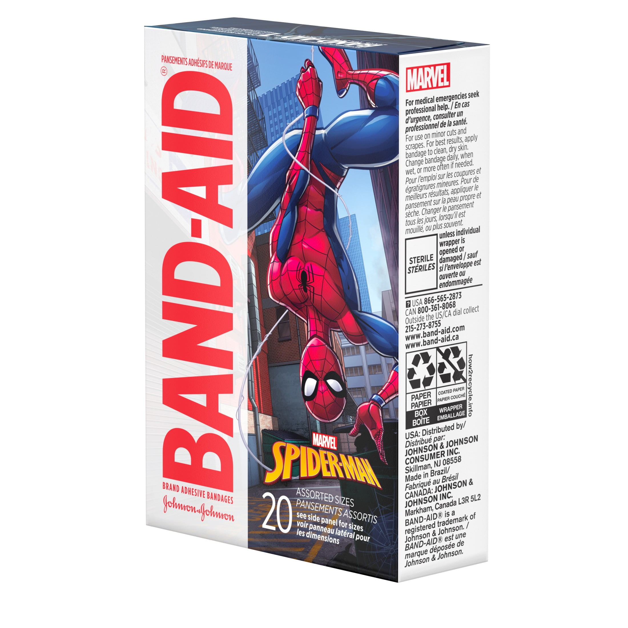 BAND-AID MARVEL SPIDERMAN BAND-AID ADHESIVE BANDAGES ASSORTED SIZES 20 CT