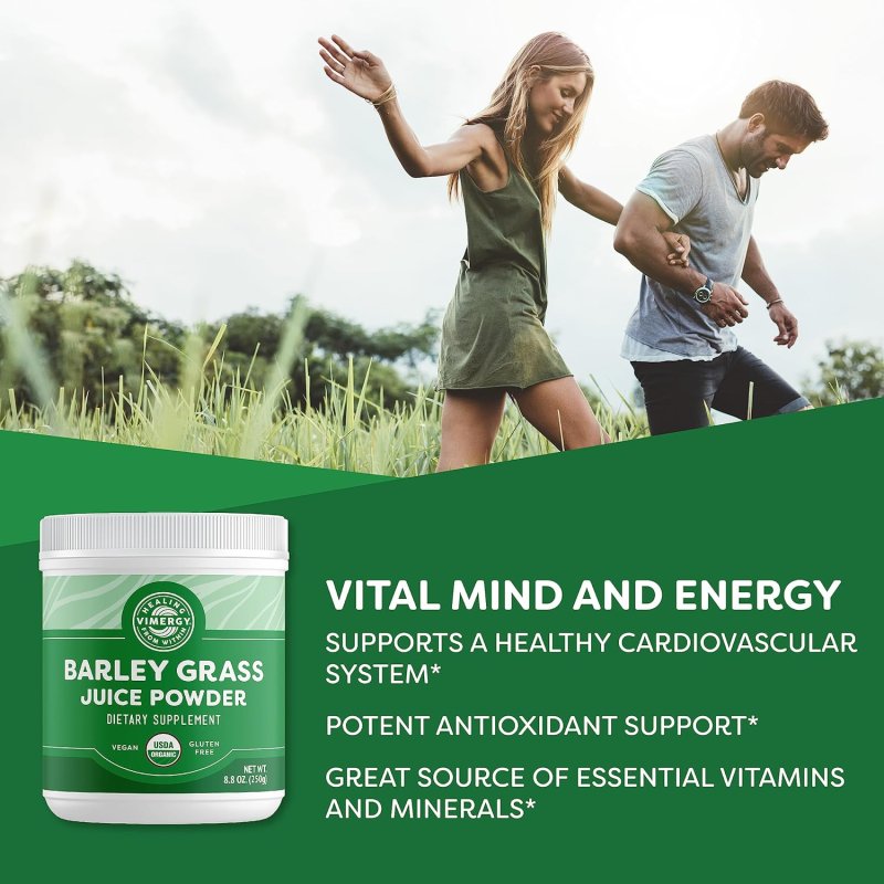 VIMERGY BARLEY GRASS JUICE POWDER CLEAN SUPERFOOD FORMULA FOR CARDIOVASCULAR HEALTH ORGANIC VEGAN GLUTEN-FREE 250G REGULAR SIZE