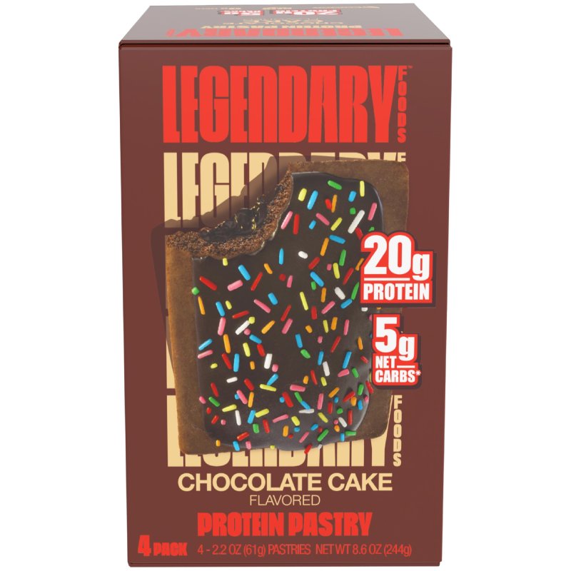 LEGENDARY FOODS PROTEIN PASTRY CHOCOLATE CAKE 4 PACK PROTEIN SNACK GLUTEN-FREE KETO FRIENDLY