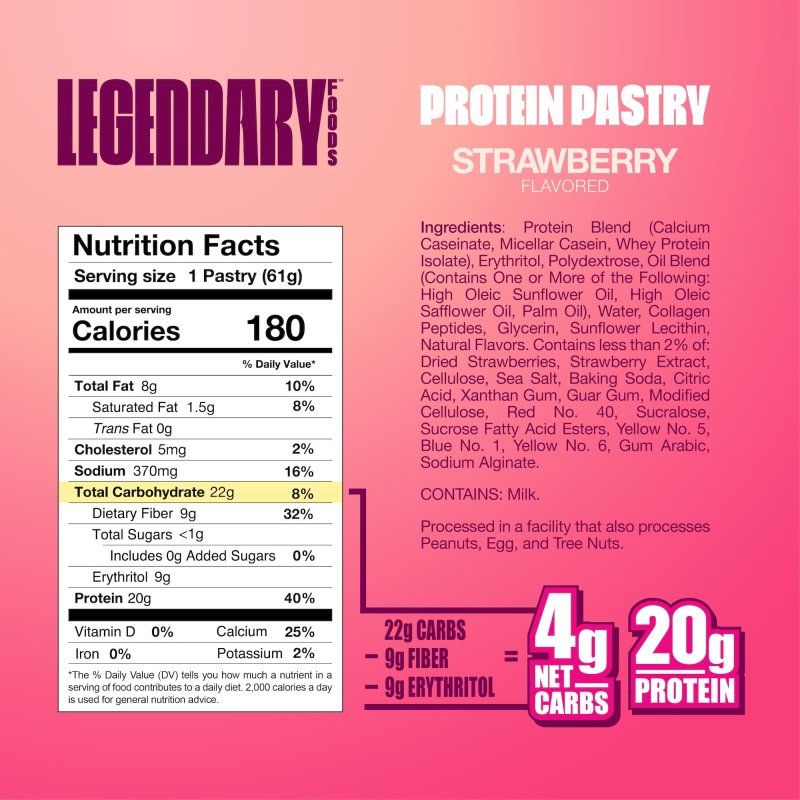 LEGENDARY FOODS PROTEIN PASTRY STRAWBERRY 4 PACK PROTEIN SNACK