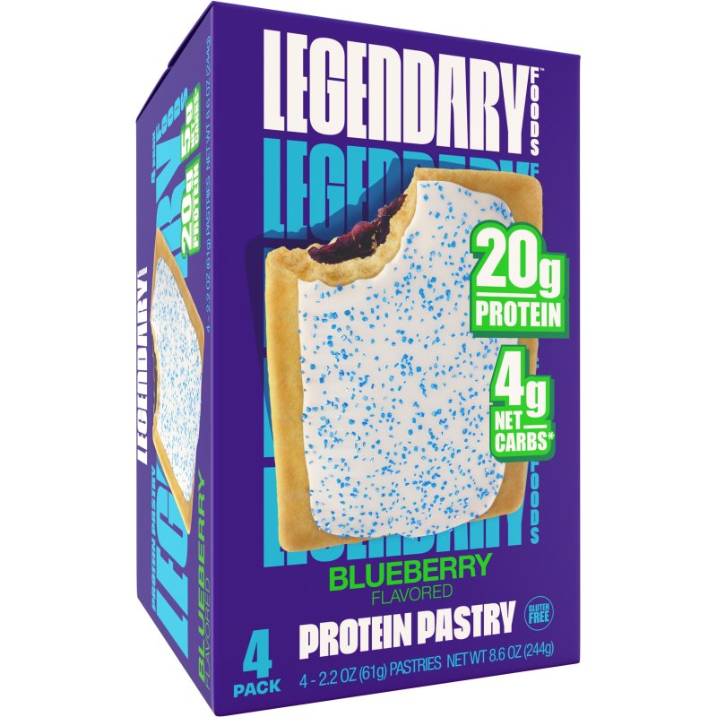LEGENDARY FOODS BLUEBERRY PROTEIN PASTRY 4 PACK - GLUTEN-FREE KETO SNACK