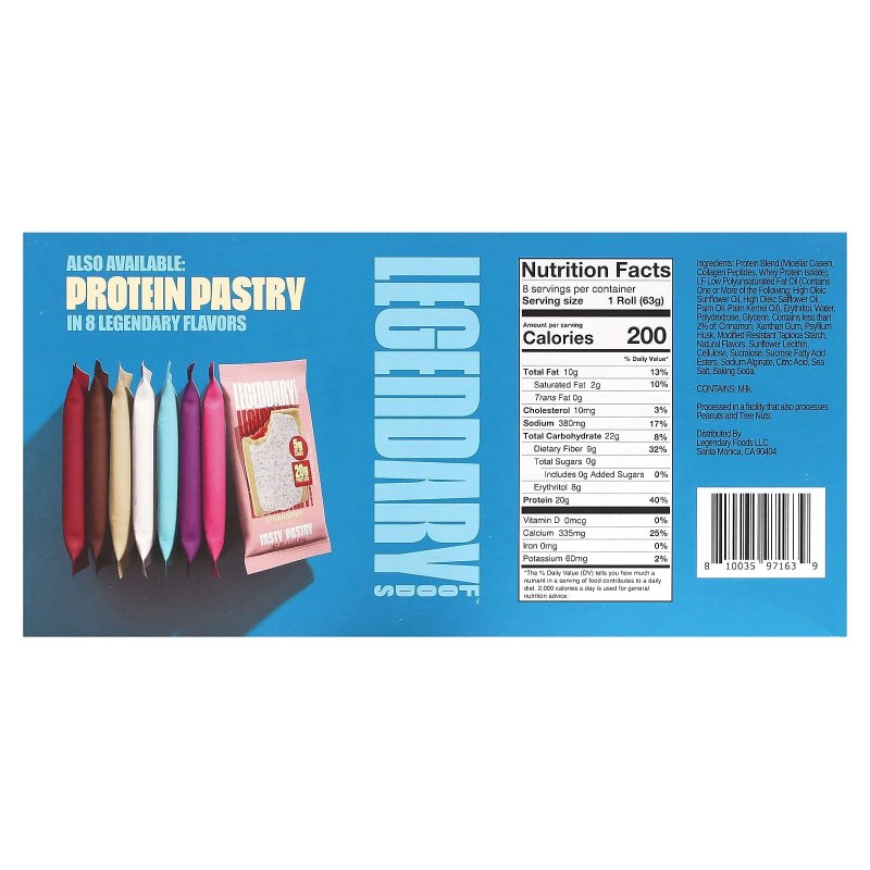 LEGENDARY FOODS PROTEIN SWEET ROLL CINNAMON - 8 PACK PACK OF 3 FOR DELICIOUS SNACKING