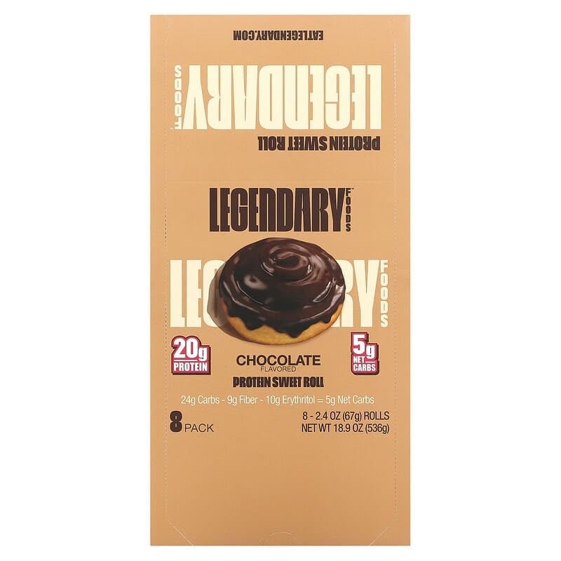 LEGENDARY FOODS PROTEIN SWEET ROLL CHOCOLATE 8 PACK 2.4 OZ 67 G EACH PACK OF 4