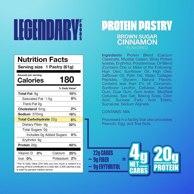 LEGENDARY CINNAMON PROTEIN PASTY LOW CARB SNACK PACK TO GO 8 CT