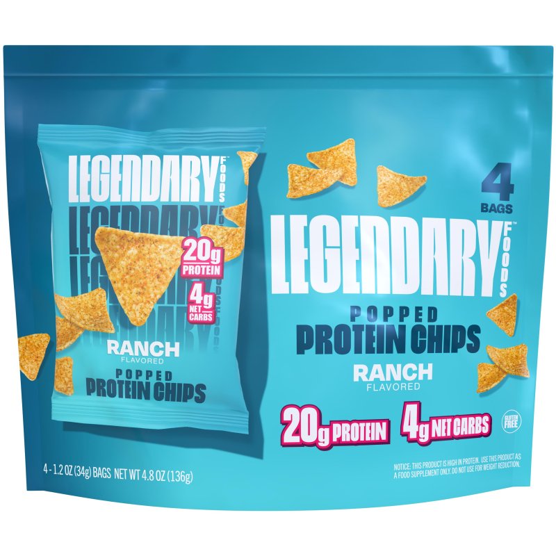 LEGENDARY FOODS POPPED PROTEIN CHIPS RANCH 4 PACK PROTEIN SNACK GLUTEN-FREE KETO FRIENDLY