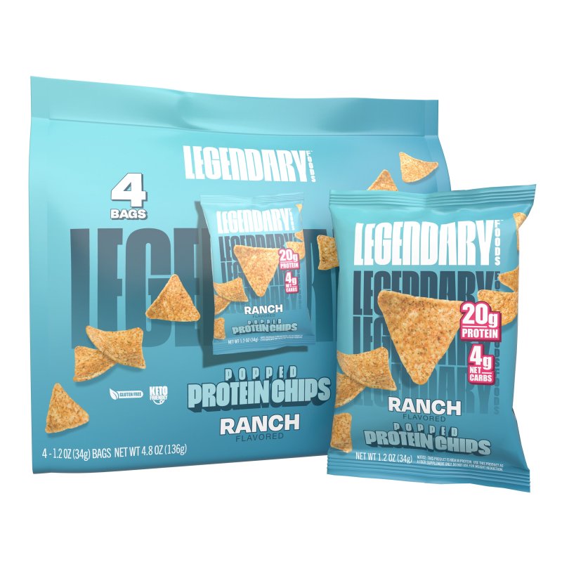 LEGENDARY FOODS POPPED PROTEIN CHIPS RANCH 4 PACK PROTEIN SNACK GLUTEN-FREE KETO FRIENDLY