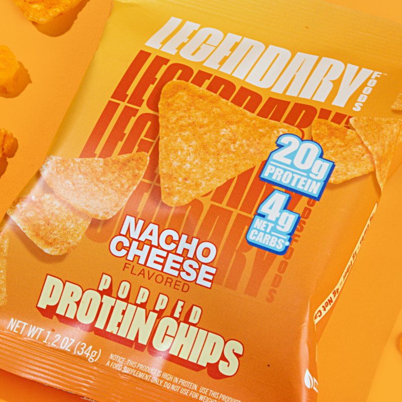 LEGENDARY FOODS POPPED PROTEIN CHIPS NACHO CHEESE 4 PACK PROTEIN SNACK