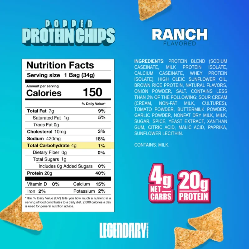 LEGENDARY FOODS POPPED PROTEIN CHIPS RANCH FLAVOR 7 PACK