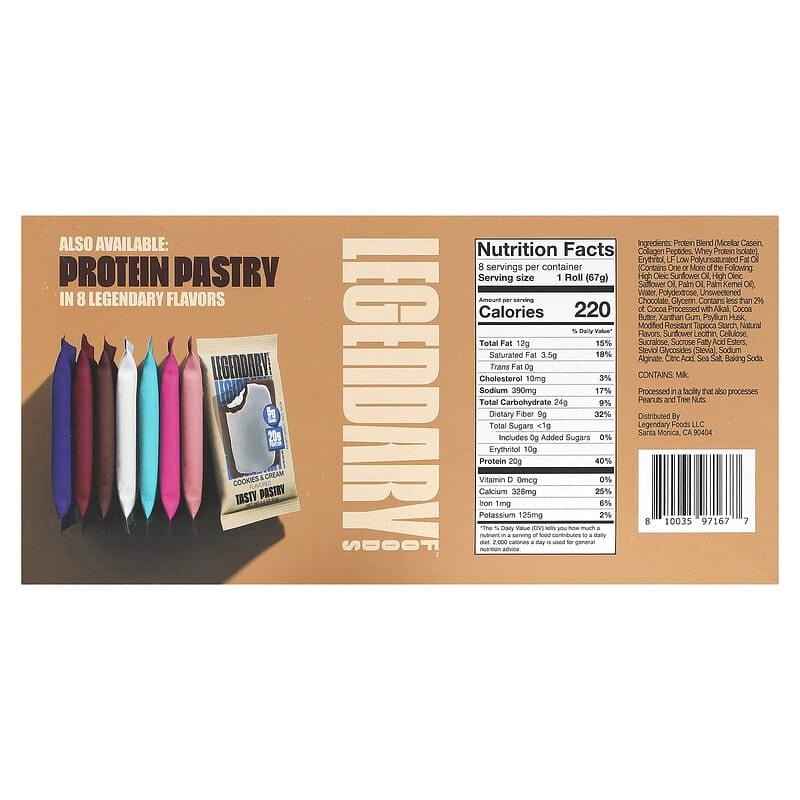 LEGENDARY FOODS PROTEIN SWEET ROLL CHOCOLATE 8 PACK 2.4 OZ 67 G