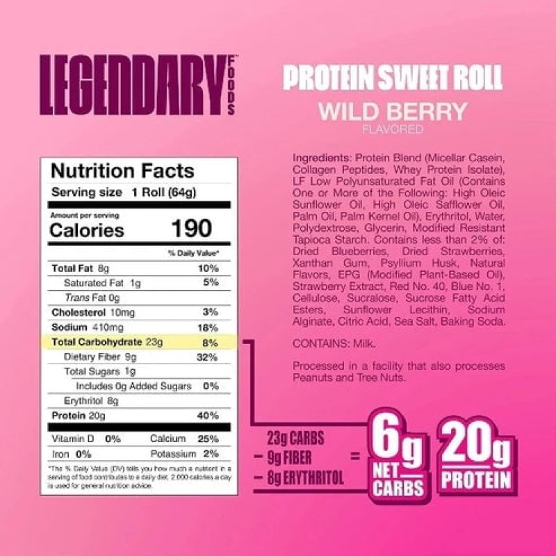 LEGENDARY FOODS PROTEIN SWEET ROLL WILDBERRY 8 PACK X 2