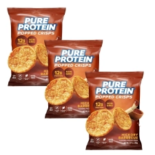 PURE PROTEIN POPPED CRISPS HICKORY BBQ 3 PACK FOR HEALTHY SNACKING AND FITNESS BOOST