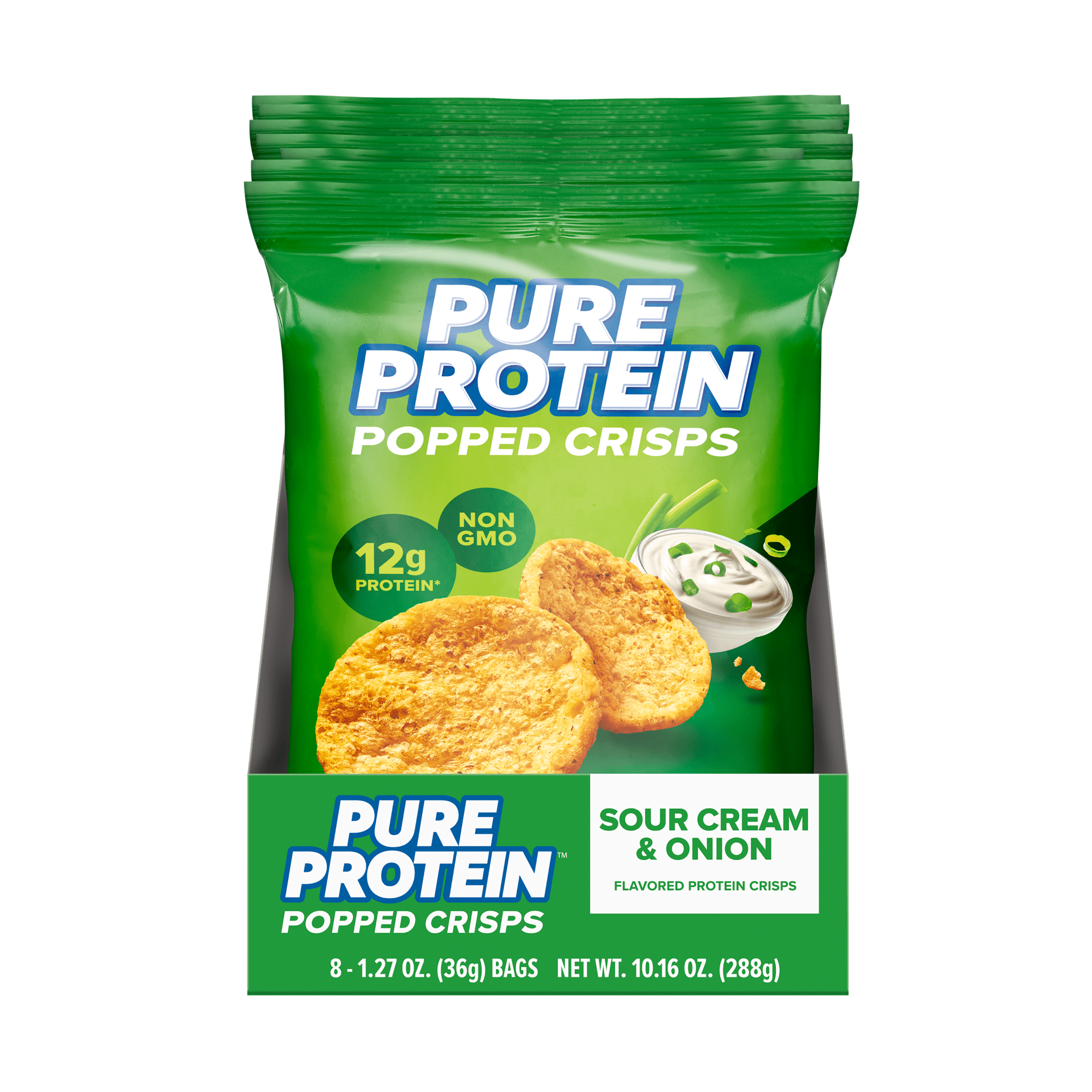 PURE PROTEIN SOUR CREAM ONION POPPED CRISPS CHIPS 8 COUNT