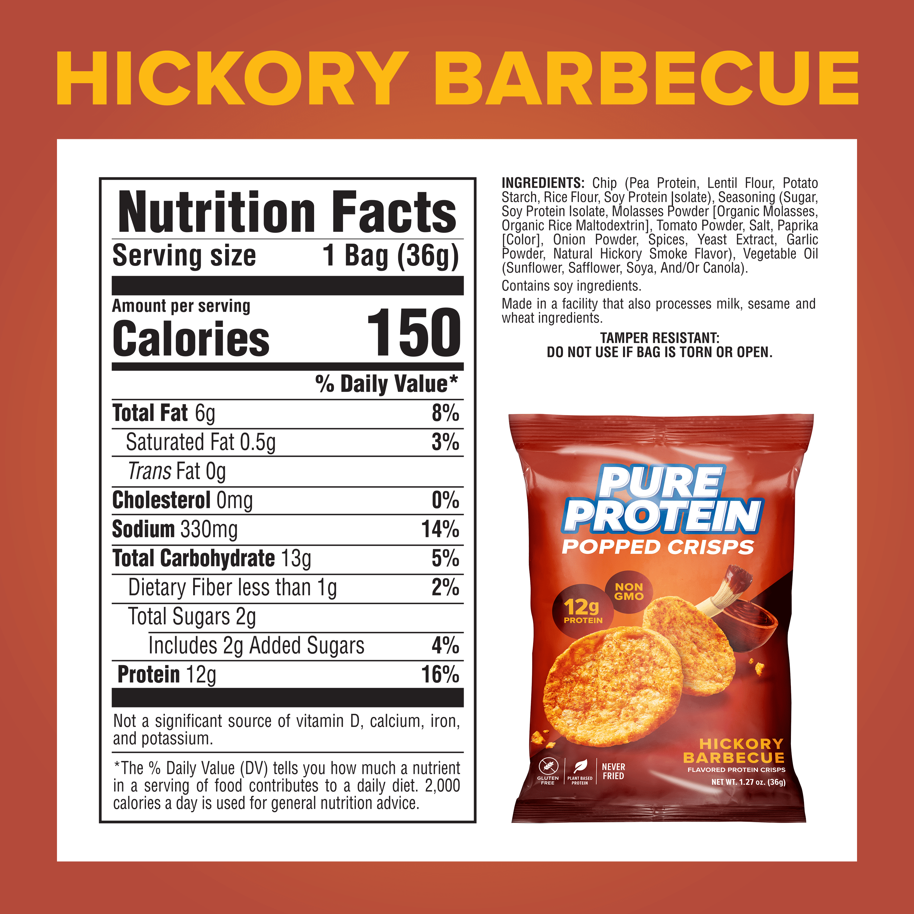 PURE PROTEIN BBQ FLAVOR POPPED CRISPS 8 COUNT CHIPS