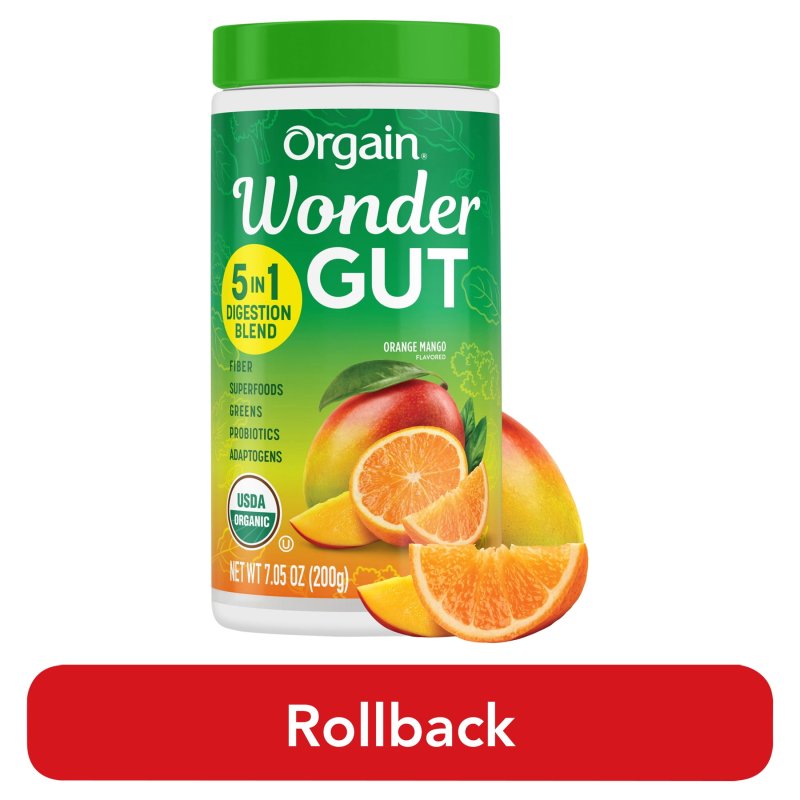 ORGAIN VEGAN ORGANIC WONDER GUT 5-IN-1 FIBER GREENS SUPERFOODS POWDER ORANGE MANGO 0.44LB