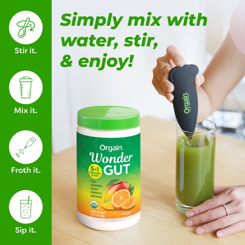 ORGAIN VEGAN ORGANIC WONDER GUT 5-IN-1 FIBER GREENS SUPERFOODS POWDER ORANGE MANGO 0.44LB