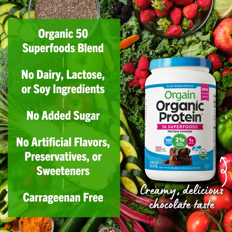 ORGAIN ORGANIC VEGAN PROTEIN SHAKE POWDER CHOCOLATE 2.02LB WITH 50 SUPERFOODS - PLANT BASED AMPLE NUTRITION