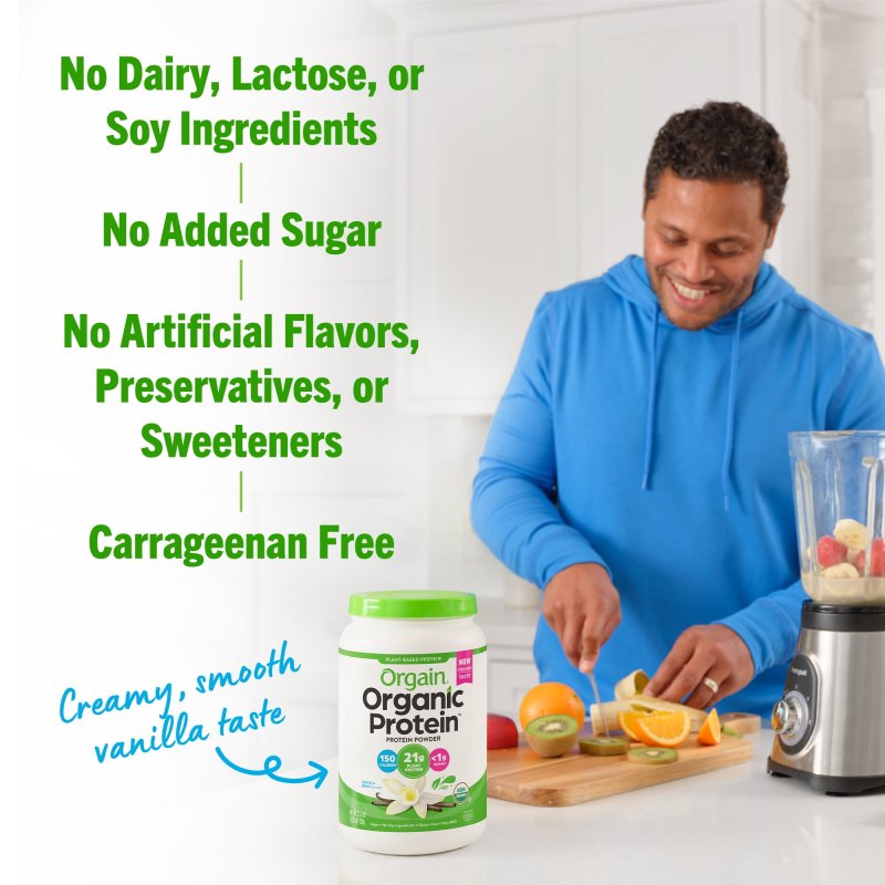 ORGAIN ORGANIC VEGAN PROTEIN POWDER VANILLA BEAN 2.03LB PLANT BASED SHAKE DRINK - 21G PROTEIN