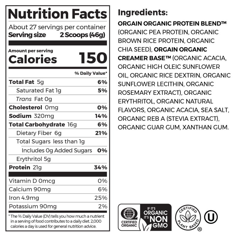 ORGAIN ORGANIC VEGAN PROTEIN POWDER PLANT BASED VANILLA BEAN 2.7LB