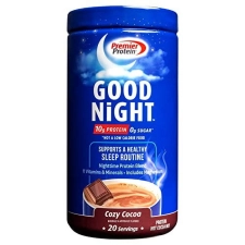 PREMIER PROTEIN GOOD NIGHT HOT COCOA POWDER 10G PROTEIN 0G SUGAR 11 VITAMINS MINERALS NIGHTTIME BLEND MAGNESIUM ZINC 20 SERVINGS