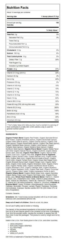 GARDEN OF LIFE RAW MEAL ORGANIC VANILLA SHAKE & MEAL REPLACEMENT 17.1 OZ.