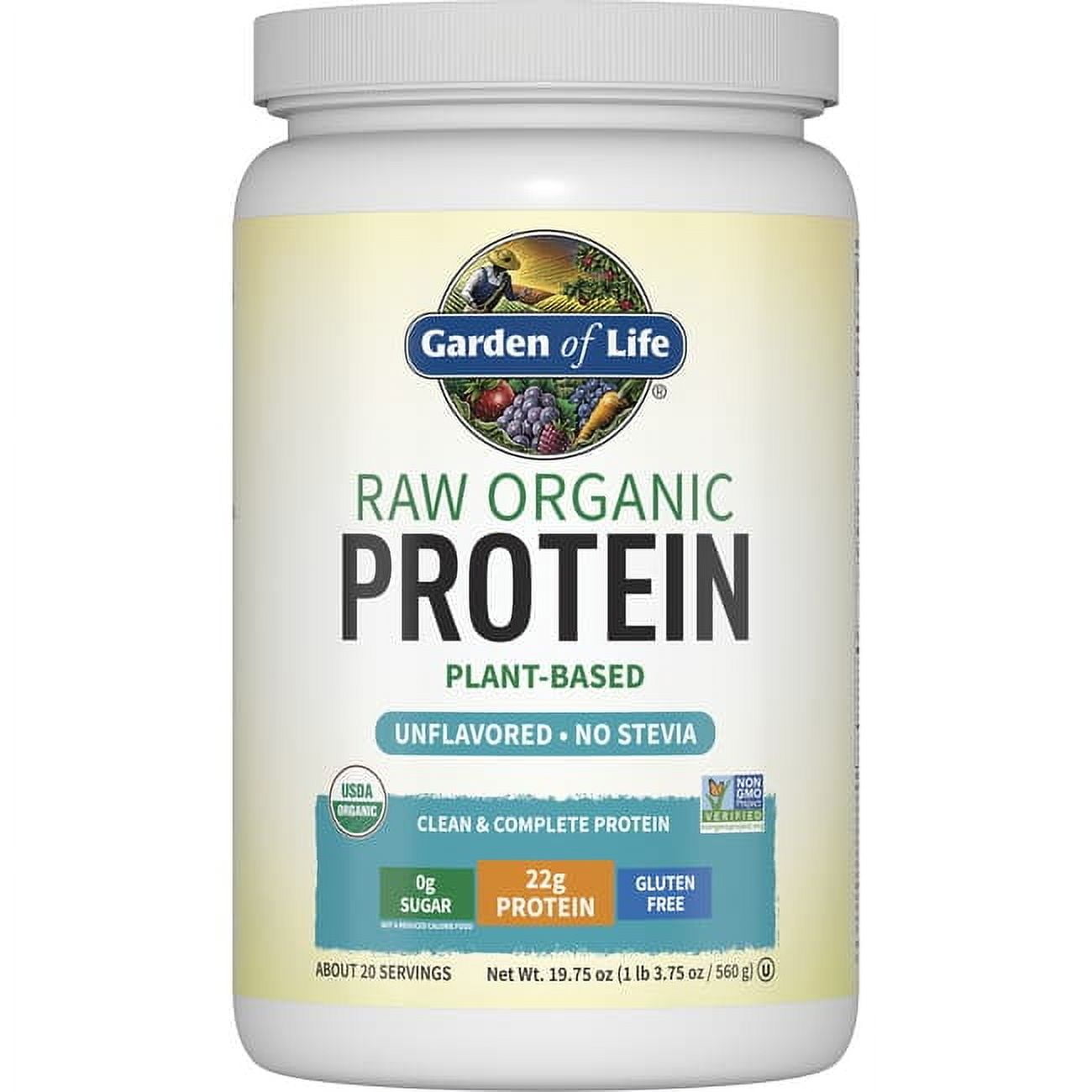 GARDEN OF LIFE RAW ORGANIC PROTEIN POWDER UNFLAVORED 1.2LB 22G PROTEIN 19.8OZ