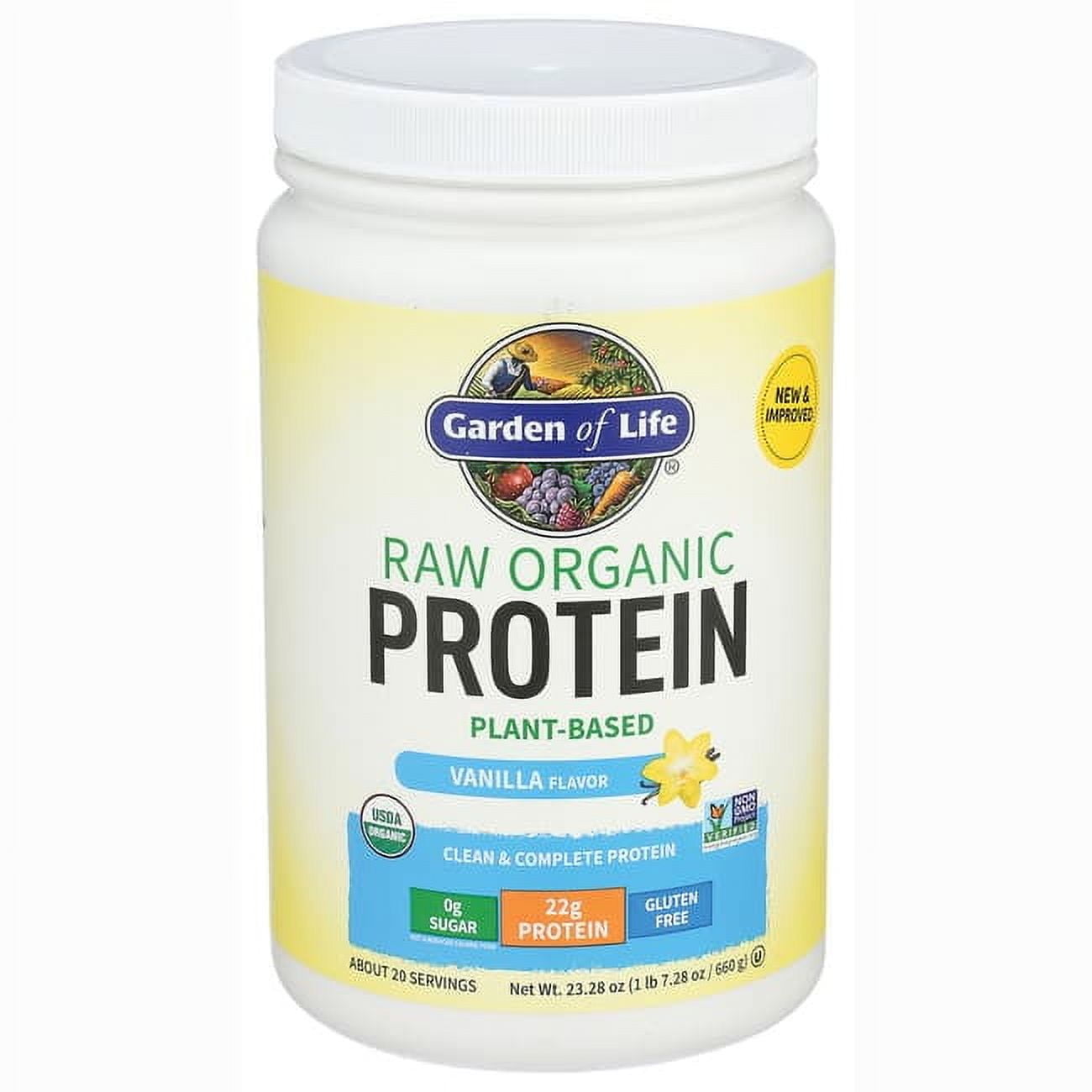 GARDEN OF LIFE ORGANIC VANILLA PROTEIN POWDER 1.4LB 22G PROTEIN 21.9OZ