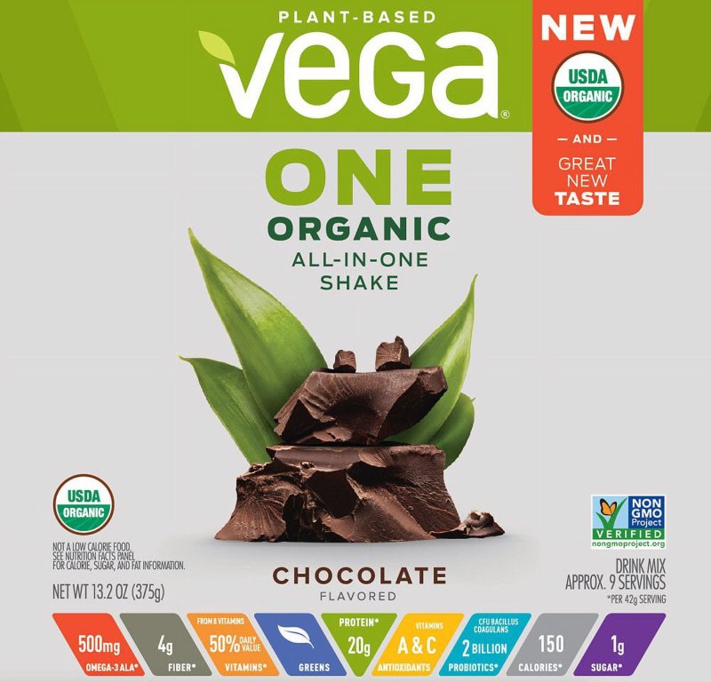 VEGA ONE ORGANIC CHOCOLATE PLANT PROTEIN POWDER - 13.2 OZ