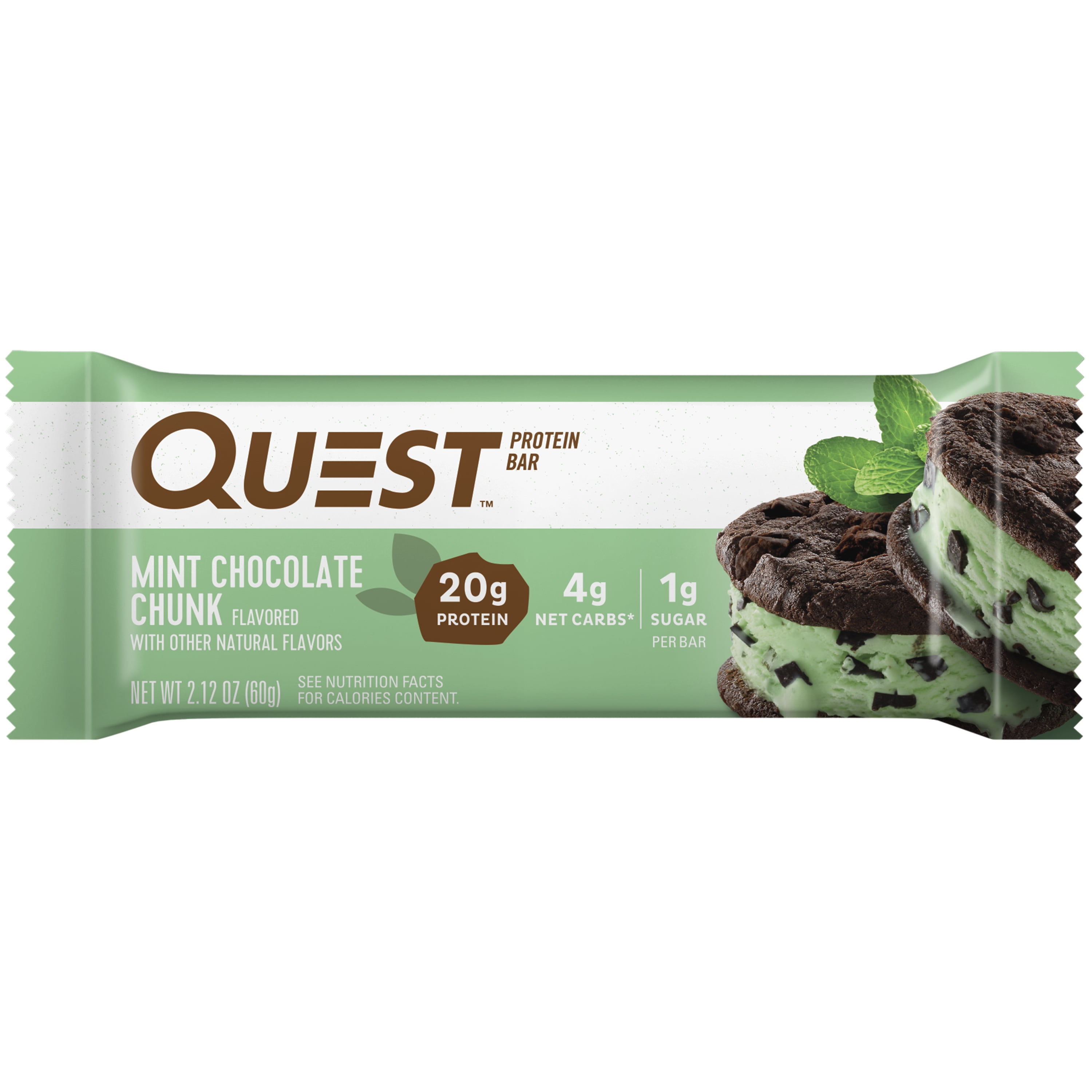QUEST PROTEIN BAR LOW CARB GLUTEN FREE MINT CHOCOLATE CHUNK 20G PROTEIN 4 COUNT