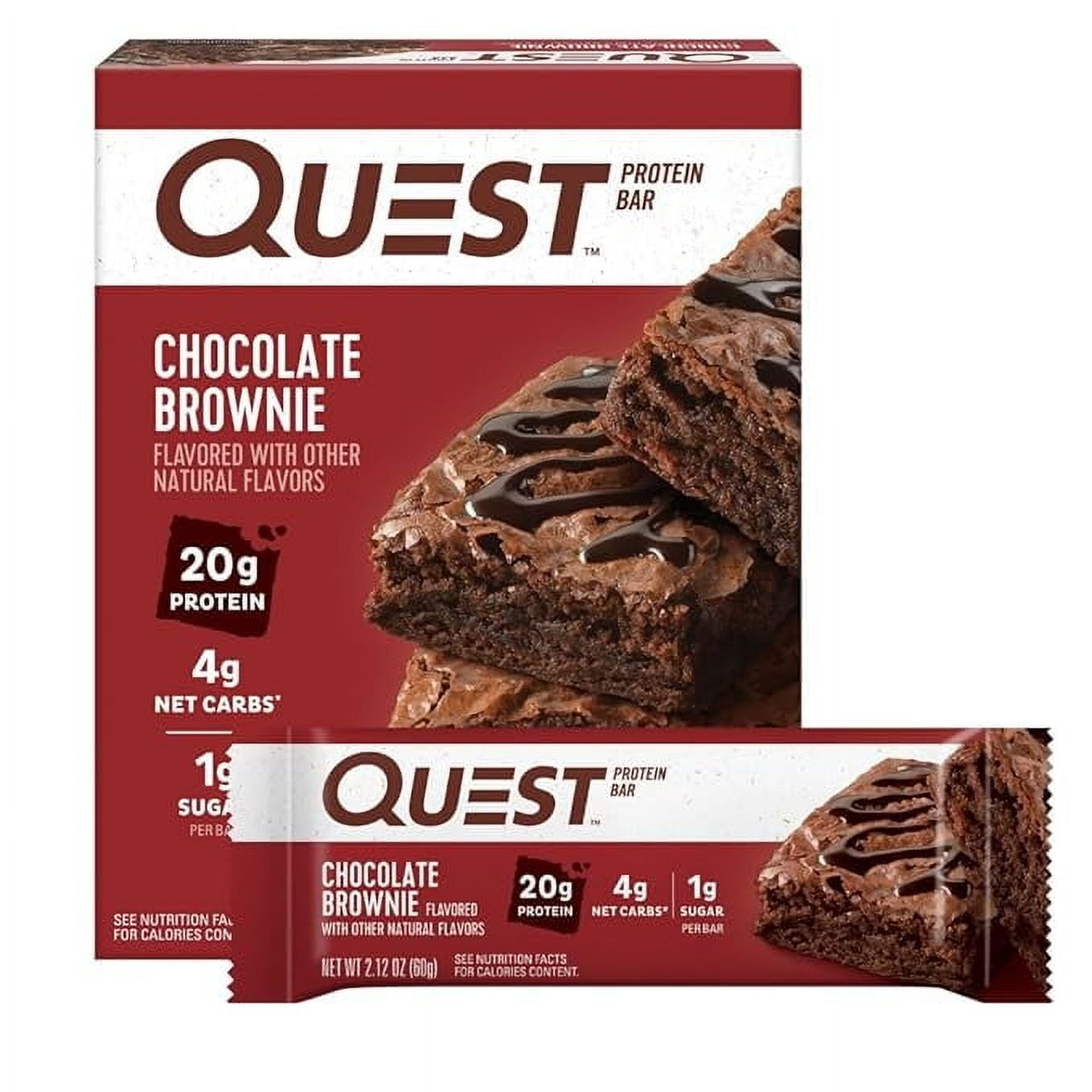 QUEST NUTRITION CHOCOLATE BROWNIE PROTEIN BARS 20G PROTEIN 4G NET CARBS 1G SUGAR GLUTEN FREE KETO FRIENDLY 4 COUNT