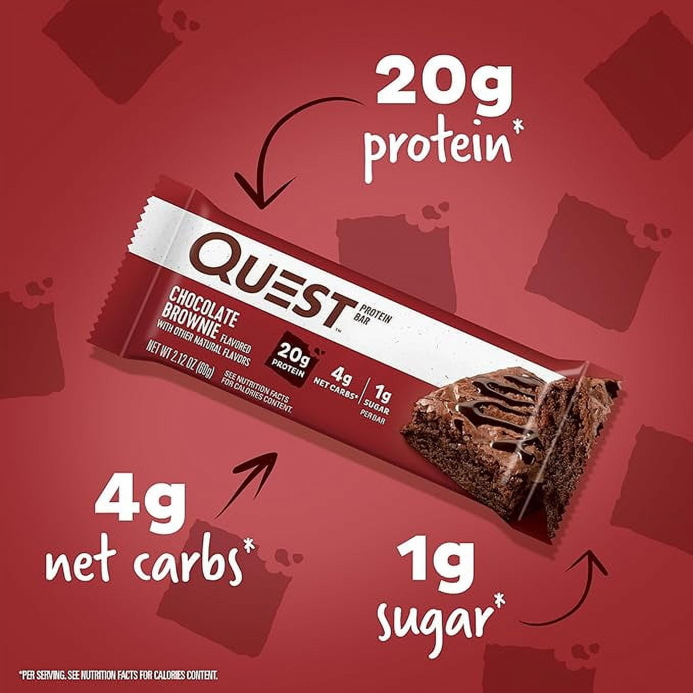 QUEST NUTRITION CHOCOLATE BROWNIE PROTEIN BARS 20G PROTEIN 4G NET CARBS 1G SUGAR GLUTEN FREE KETO FRIENDLY 4 COUNT