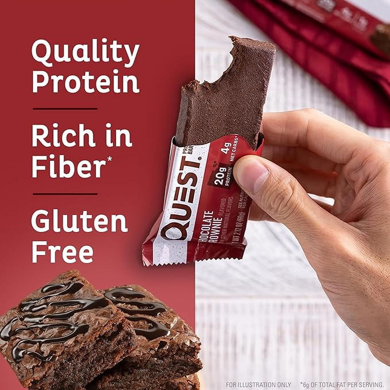 QUEST NUTRITION CHOCOLATE BROWNIE PROTEIN BARS 20G PROTEIN 4G NET CARBS 1G SUGAR GLUTEN FREE KETO FRIENDLY 4 COUNT
