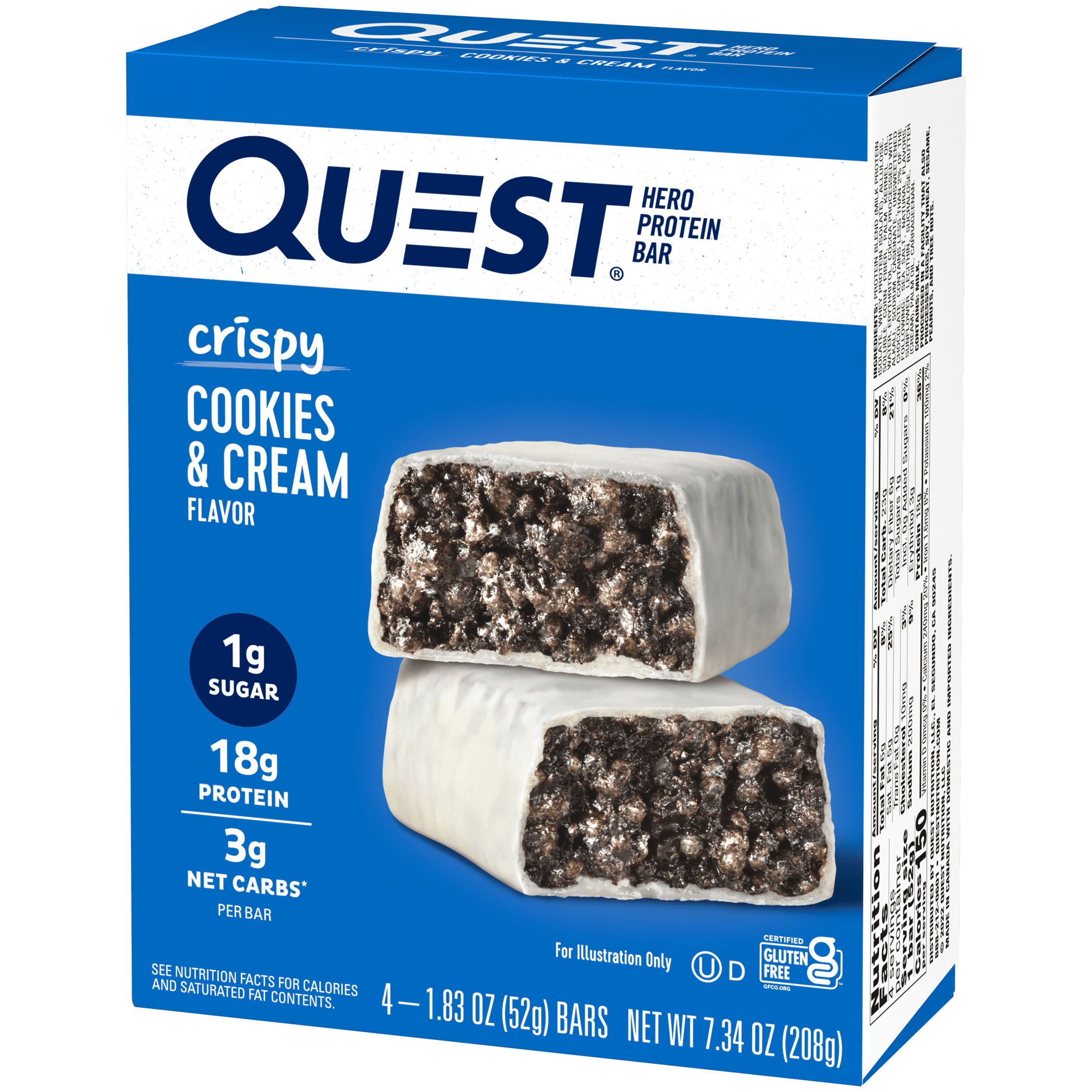 QUEST NUTRITION CRISPY HERO PROTEIN BARS 3 PACK LOW CARB GLUTEN FREE COOKIES & CREAM 4 COUNT
