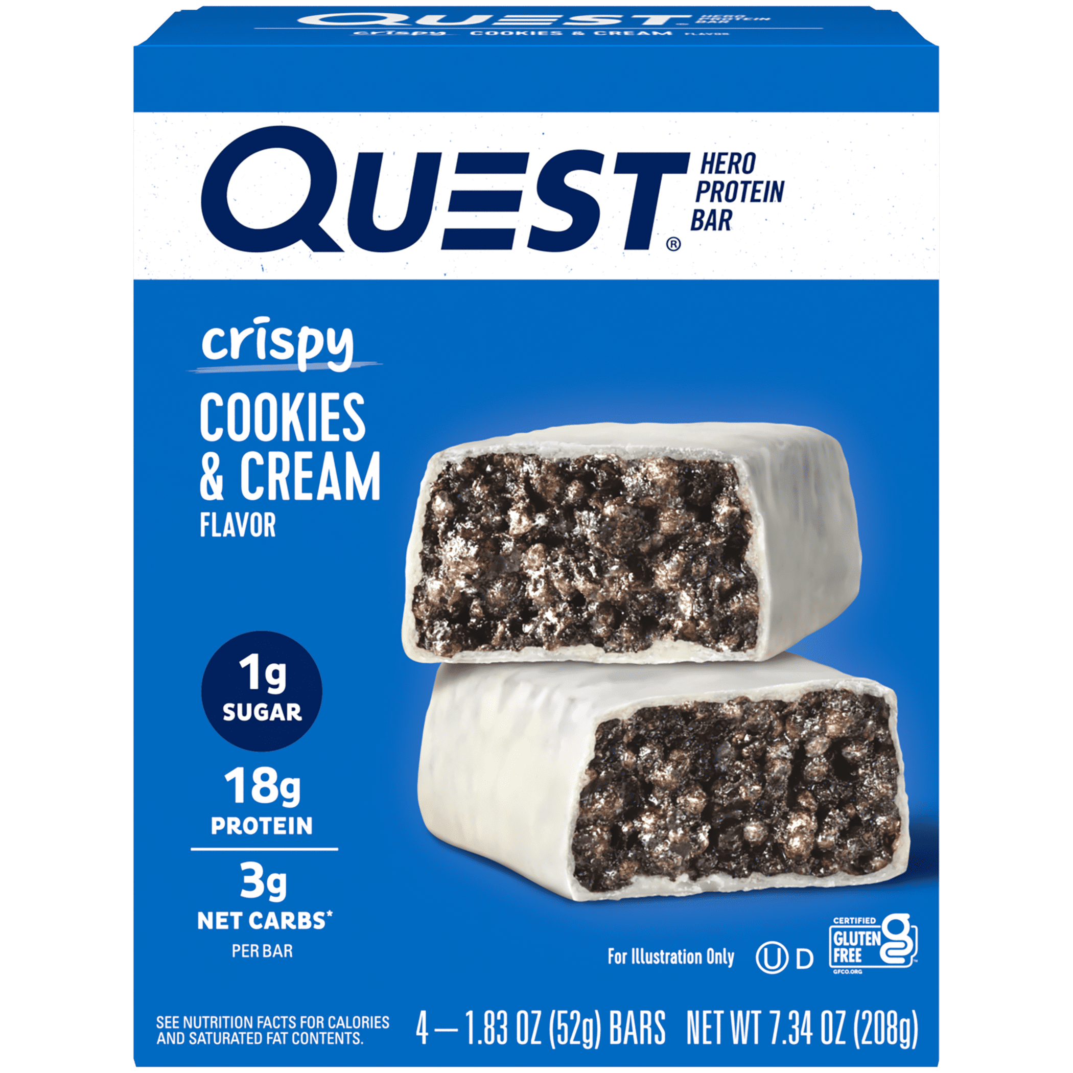 QUEST NUTRITION CRISPY HERO PROTEIN BARS 3 PACK LOW CARB GLUTEN FREE COOKIES & CREAM 4 COUNT