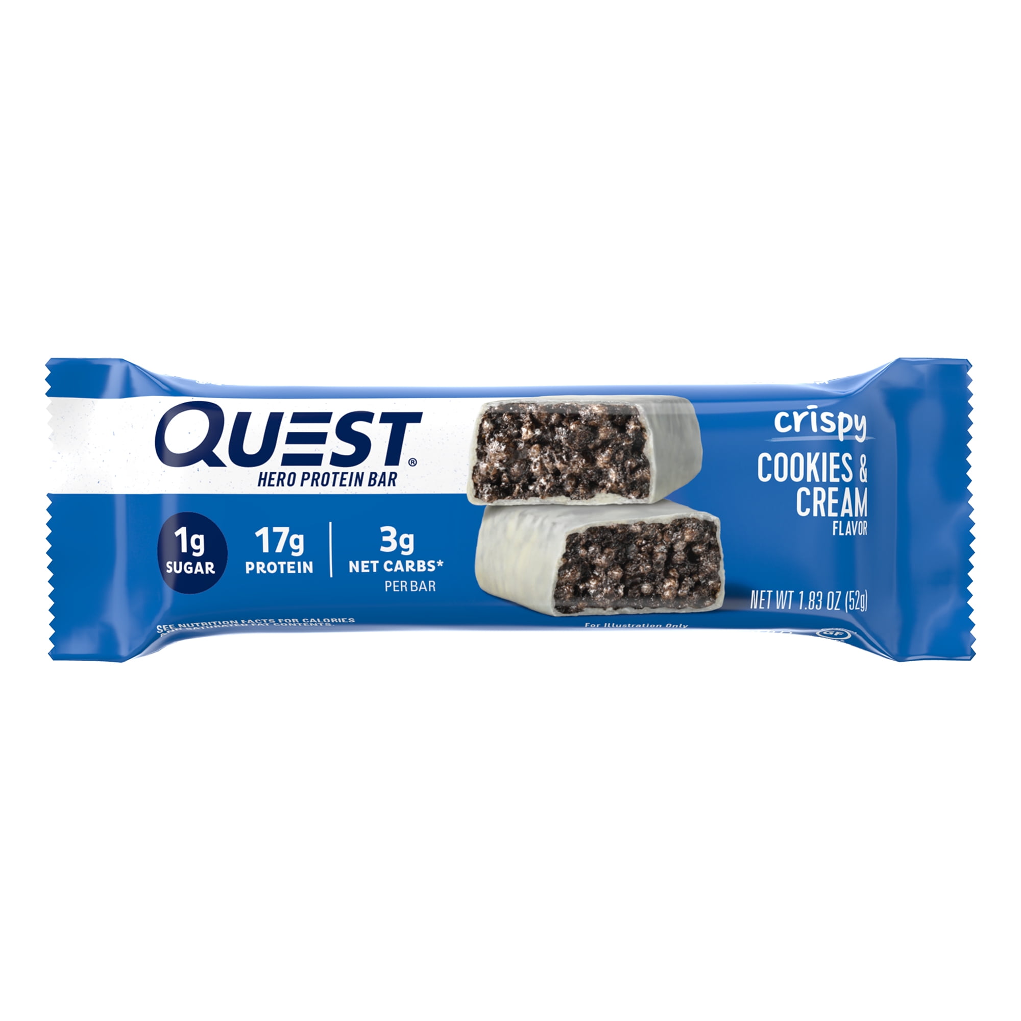 QUEST NUTRITION CRISPY HERO PROTEIN BARS 3 PACK LOW CARB GLUTEN FREE COOKIES & CREAM 4 COUNT