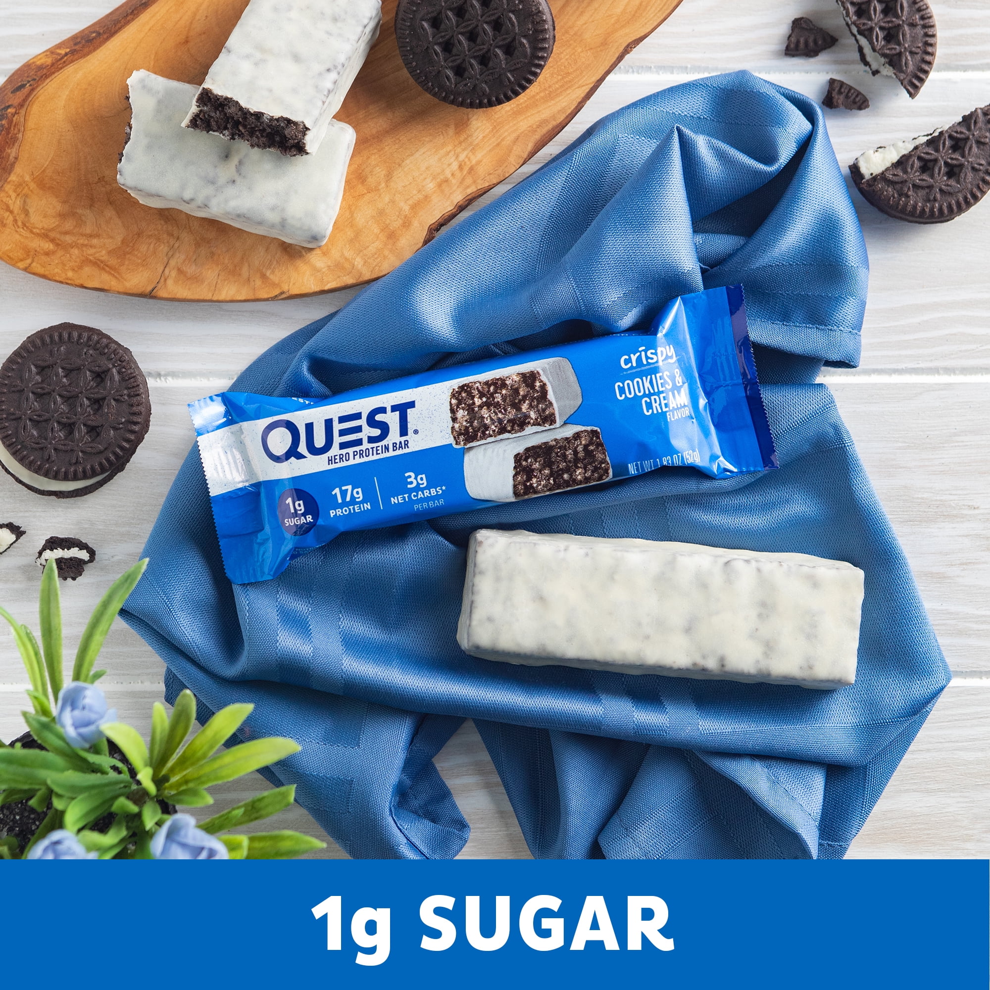 QUEST NUTRITION CRISPY HERO PROTEIN BARS 3 PACK LOW CARB GLUTEN FREE COOKIES & CREAM 4 COUNT
