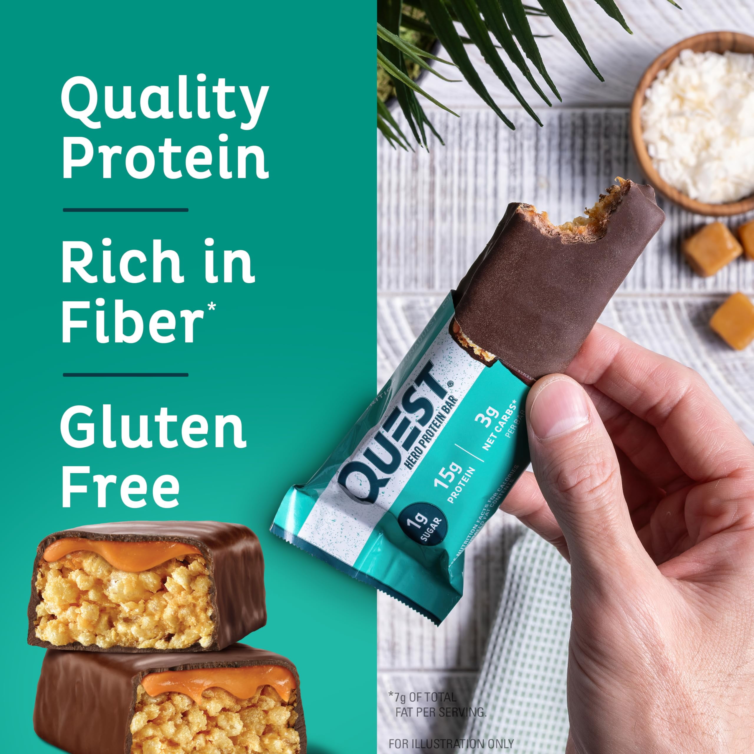 QUEST NUTRITION CRISPY CHOCOLATE COCONUT HERO PROTEIN BAR 15G PROTEIN 1G SUGAR 3G NET CARBS GLUTEN FREE PROTEIN SNACK KETO FRIENDLY 12 COUNT